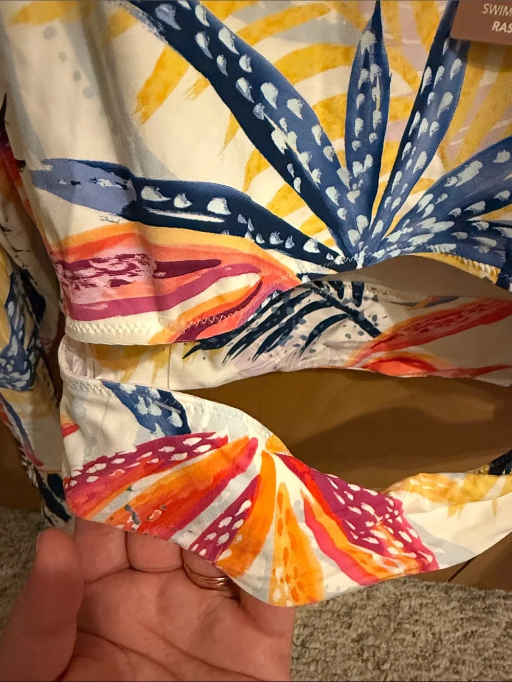 Calia Tropical Print Long Sleeve Swim Crop Top - Picture 3 of 4